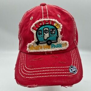 4350 District Pink Velcro “Home is where you park it” Distressed Hat
